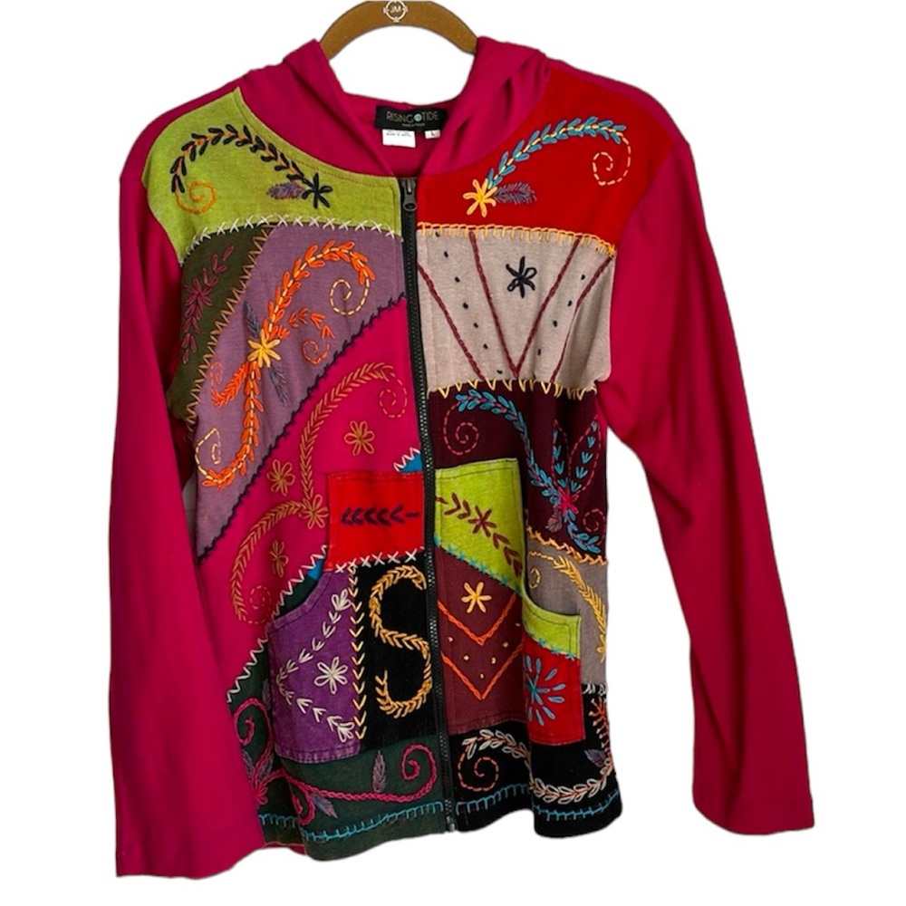 RISING TIDE kids Hoodie 100% Cotton multi pattern colorful bohemian size Large